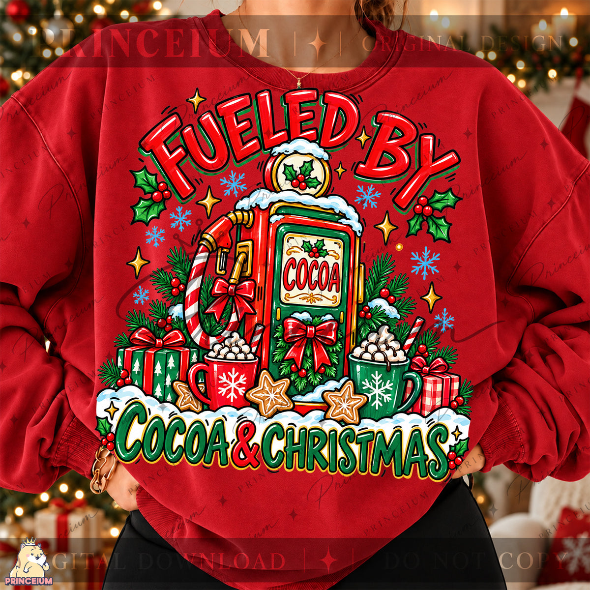 Fueled by Cocoa & Christmas PNG Hot Cocoa Pump Festive Holiday Design