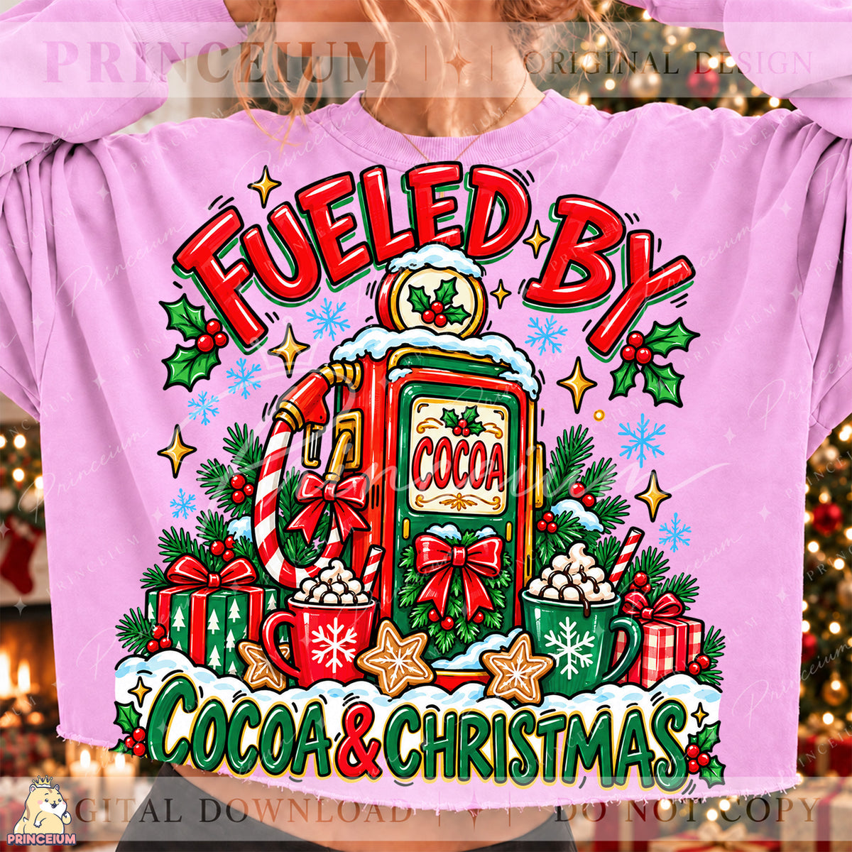 Fueled by Cocoa & Christmas PNG Hot Cocoa Pump Festive Holiday Design