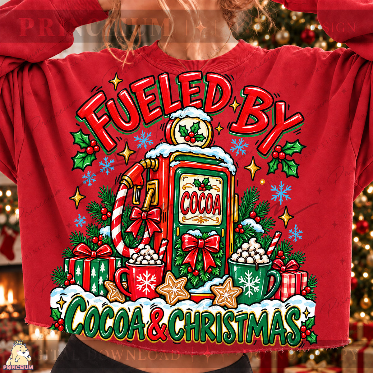 Fueled by Cocoa & Christmas PNG Hot Cocoa Pump Festive Holiday Design