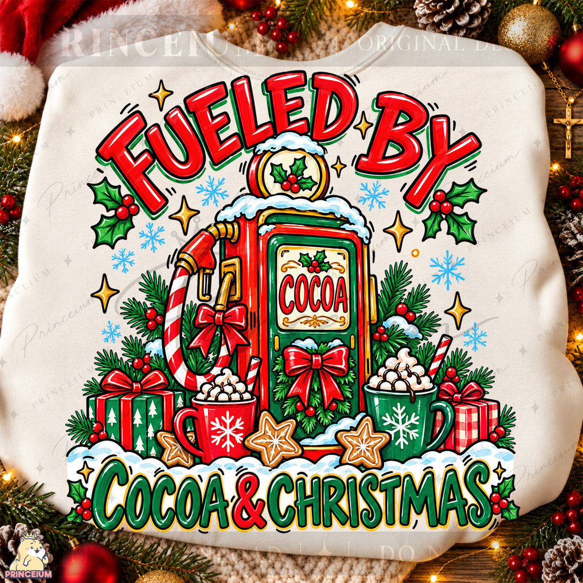 Fueled by Cocoa & Christmas PNG Hot Cocoa Pump Festive Holiday Design