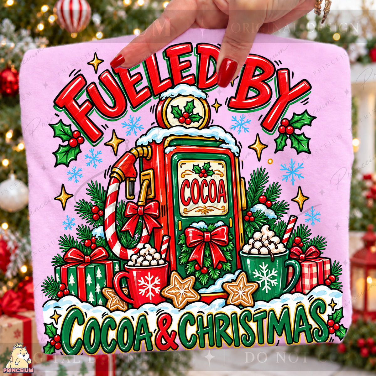 Fueled by Cocoa & Christmas PNG Hot Cocoa Pump Festive Holiday Design