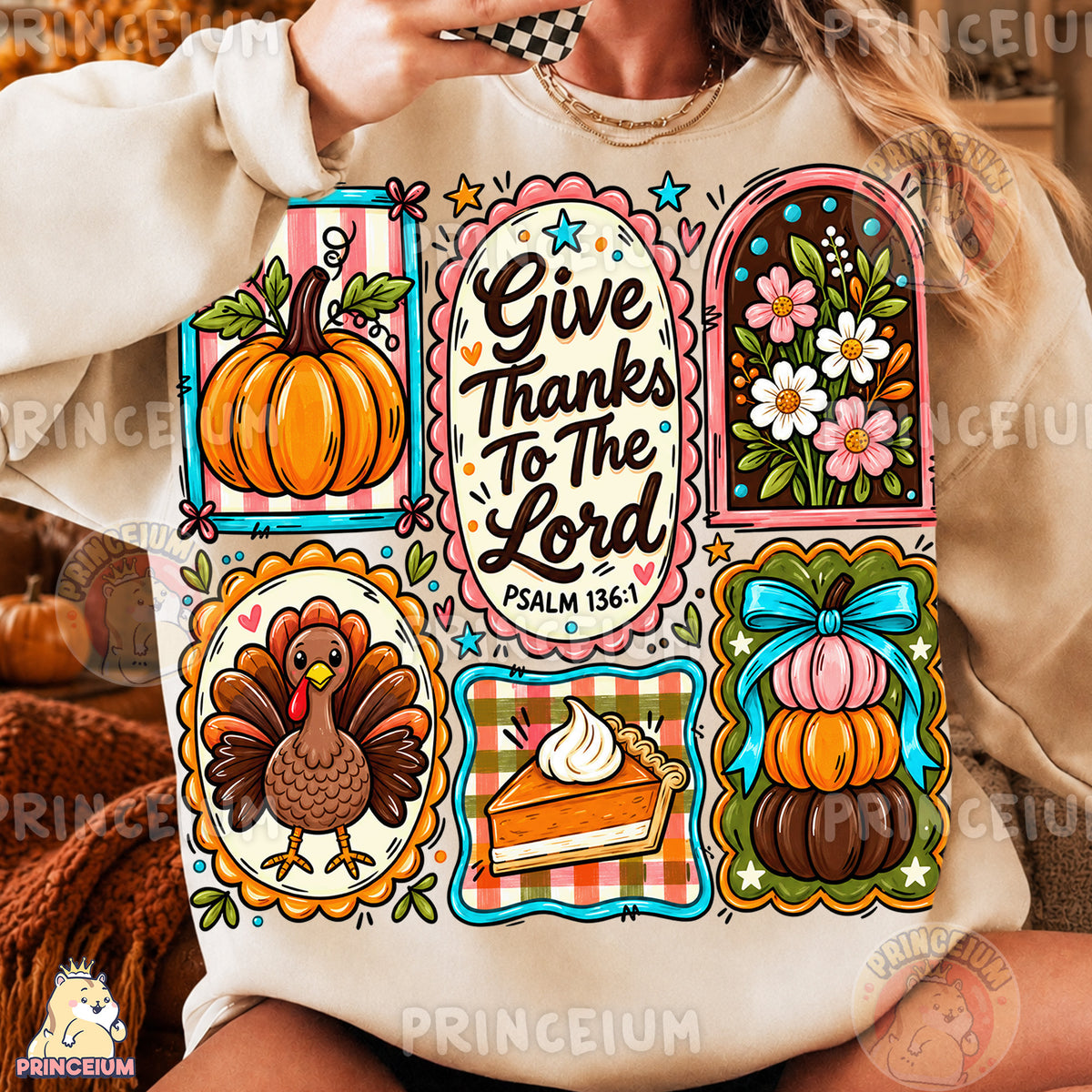 Give Thanks to the Lord PNG Preppy Christian Thanksgiving Design