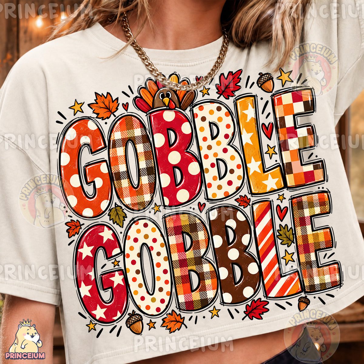 Gobble Gobble PNG Preppy Thanksgiving Plaid Lettering Design