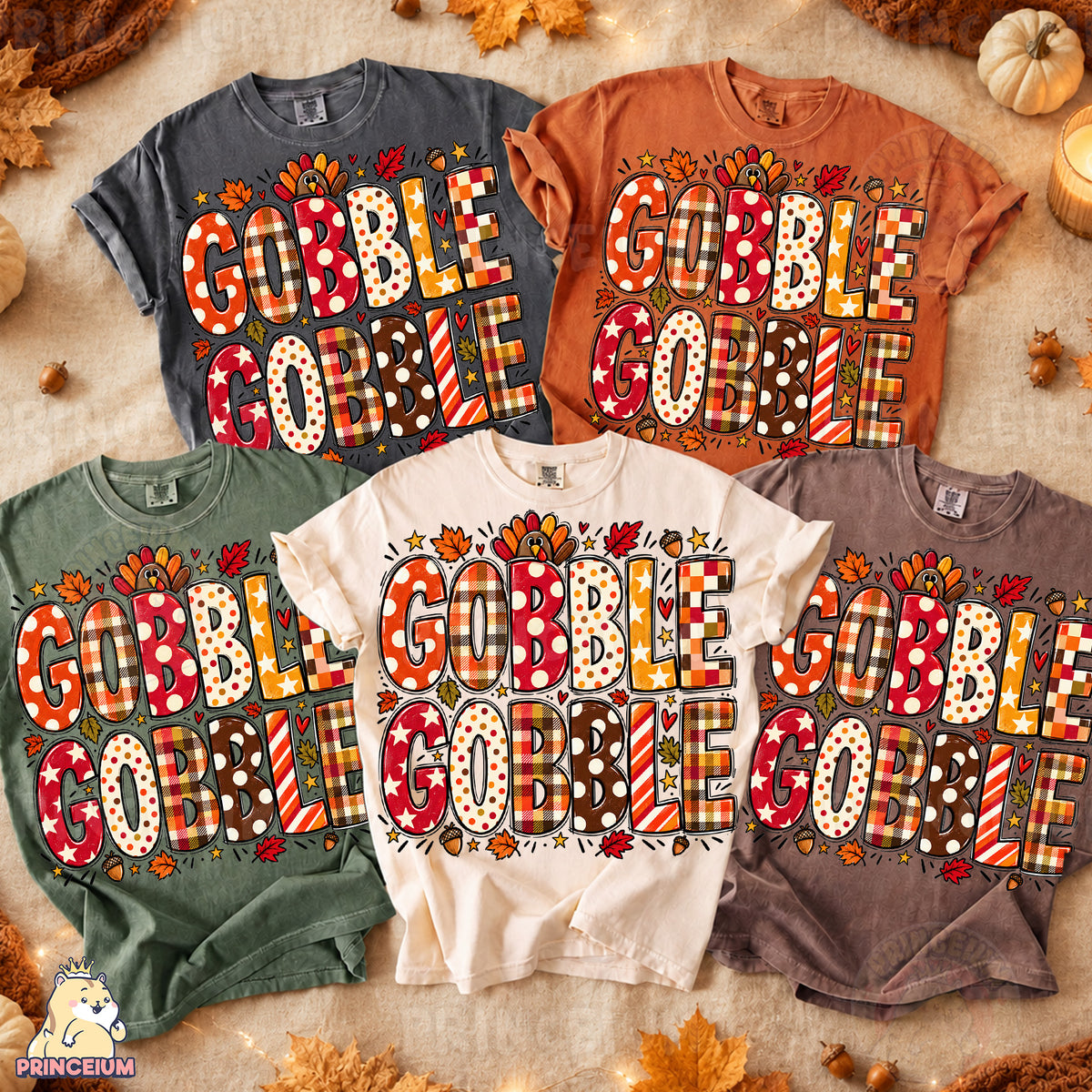 Gobble Gobble PNG Preppy Thanksgiving Plaid Lettering Design