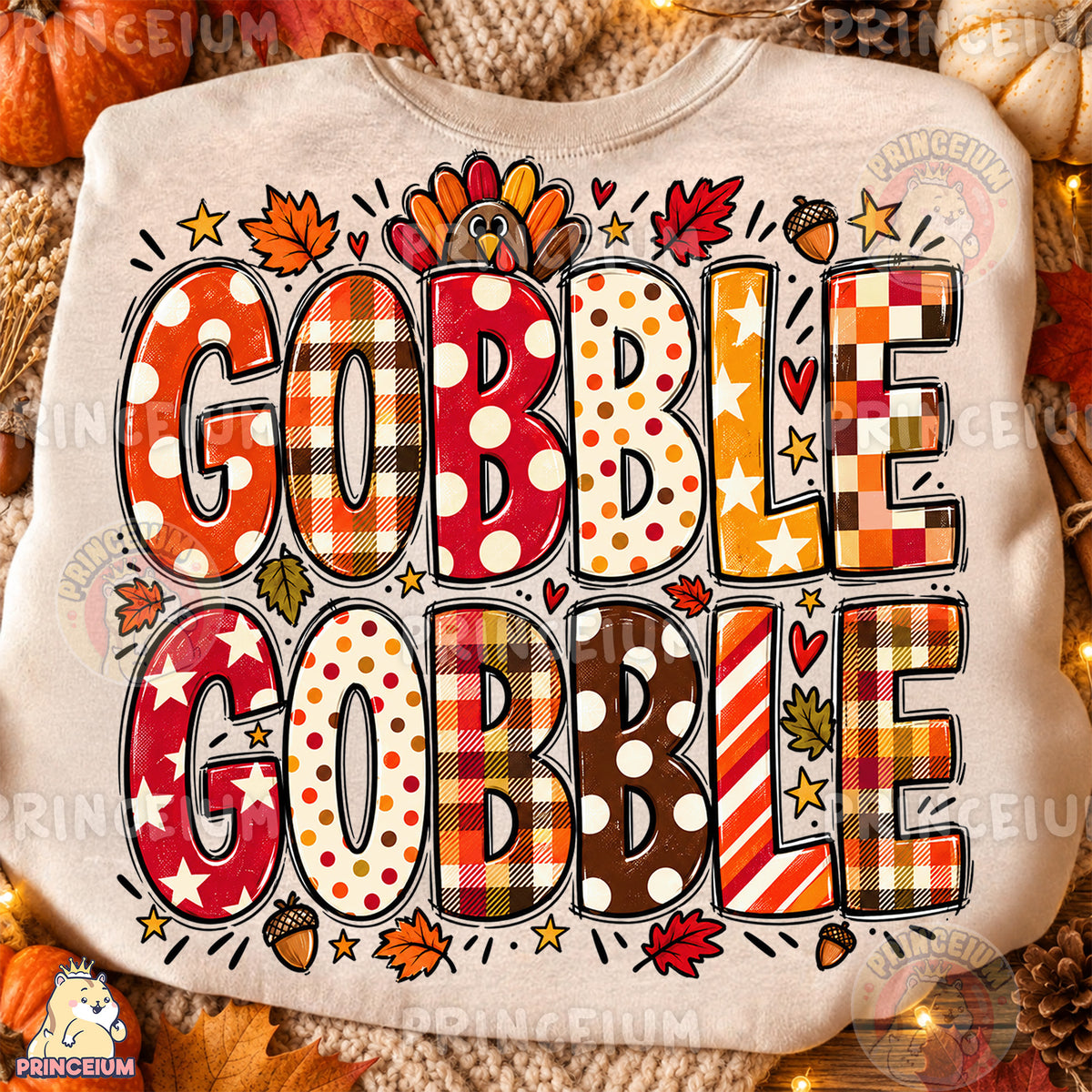 Gobble Gobble PNG Preppy Thanksgiving Plaid Lettering Design