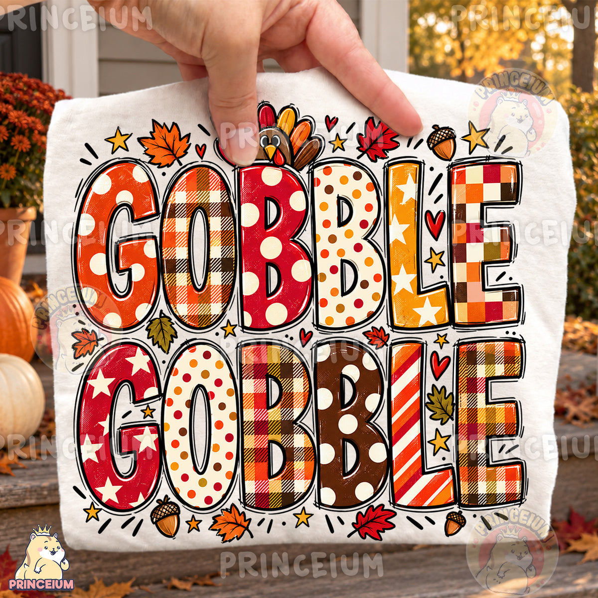 Gobble Gobble PNG Preppy Thanksgiving Plaid Lettering Design