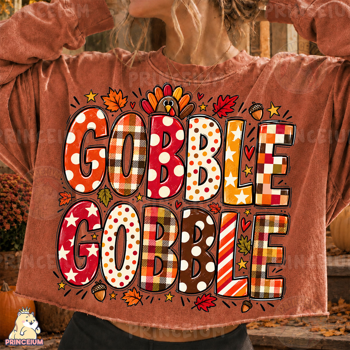 Gobble Gobble PNG Preppy Thanksgiving Plaid Lettering Design