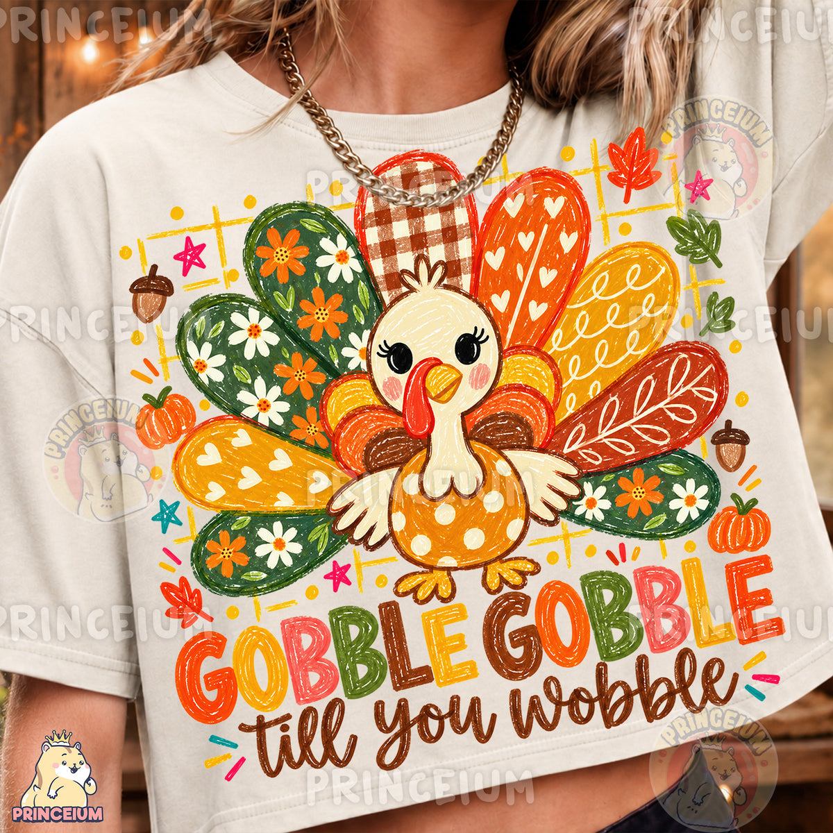 Gobble Gobble Till You Wobble PNG Cute Crayon Turkey Thanksgiving Design