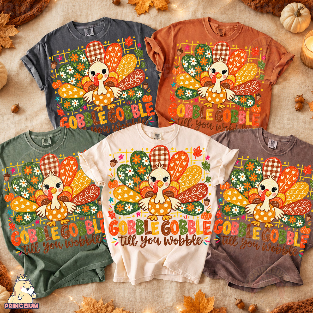 Gobble Gobble Till You Wobble PNG Cute Crayon Turkey Thanksgiving Design