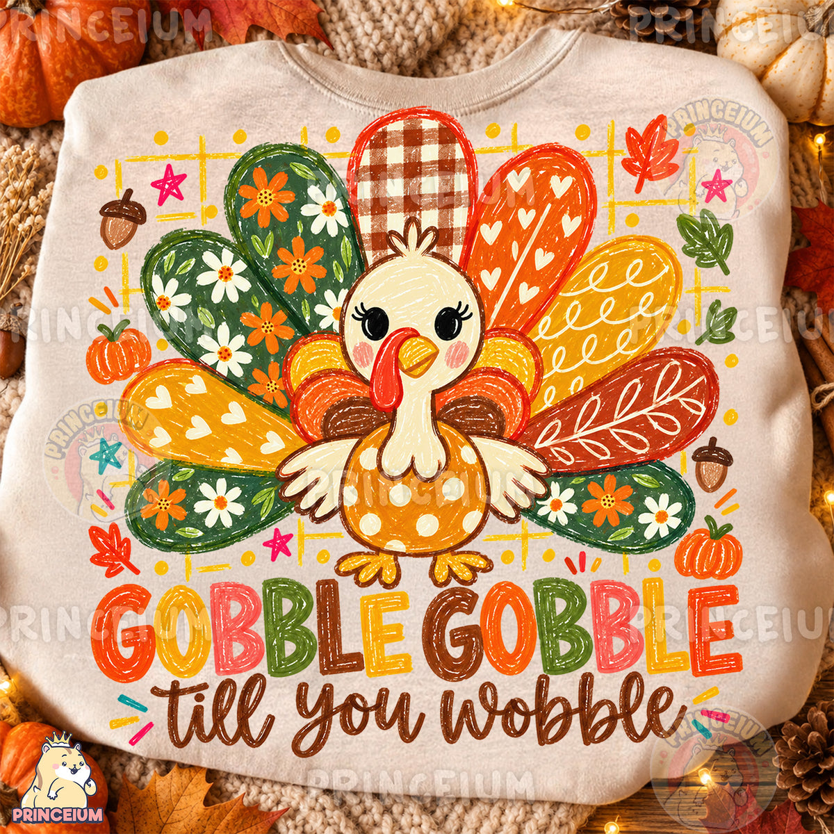Gobble Gobble Till You Wobble PNG Cute Crayon Turkey Thanksgiving Design