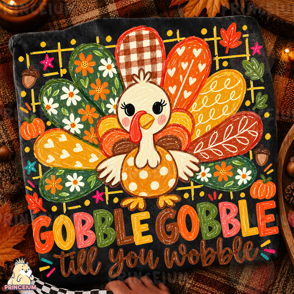Gobble Gobble Till You Wobble PNG Cute Crayon Turkey Thanksgiving Design