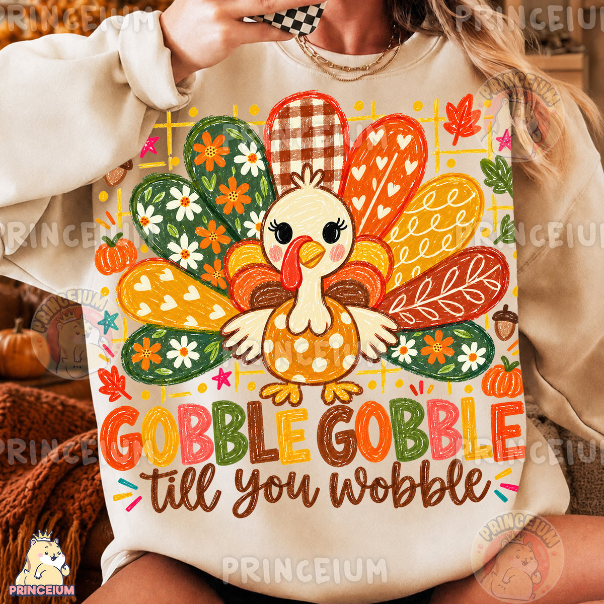Gobble Gobble Till You Wobble PNG Cute Crayon Turkey Thanksgiving Design