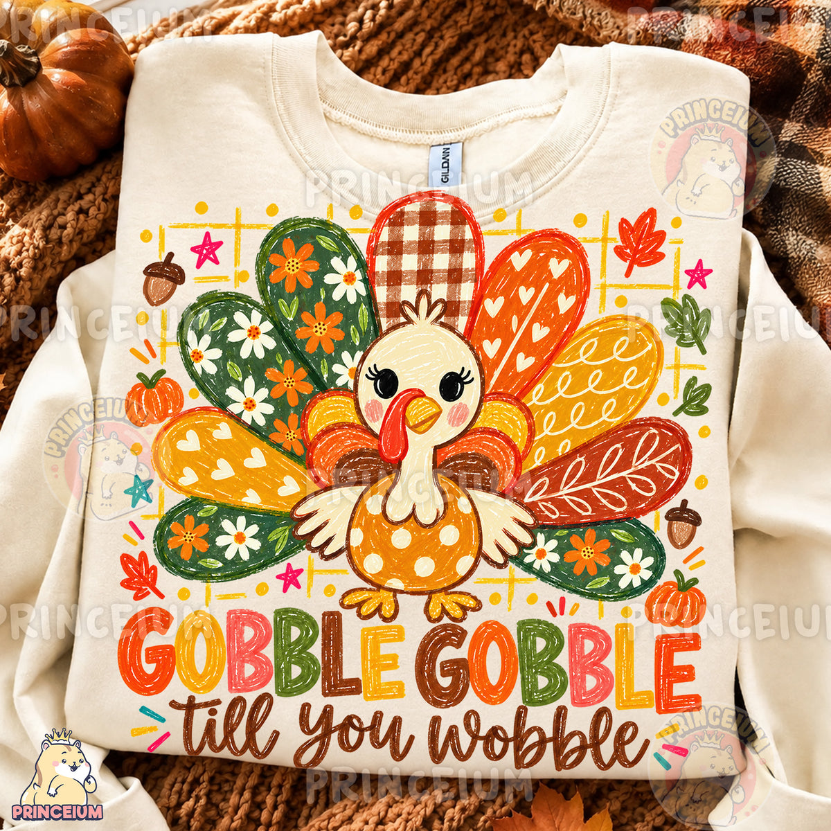 Gobble Gobble Till You Wobble PNG Cute Crayon Turkey Thanksgiving Design