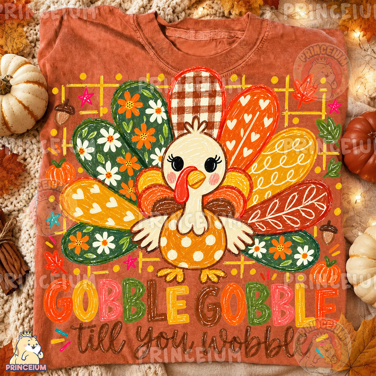 Gobble Gobble Till You Wobble PNG Cute Crayon Turkey Thanksgiving Design