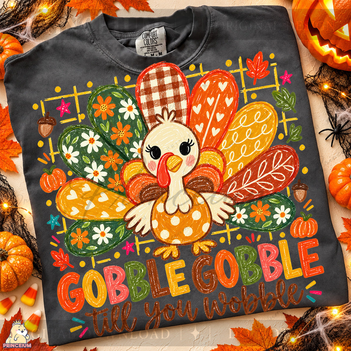 Gobble Gobble Till You Wobble PNG Cute Crayon Turkey Thanksgiving Design