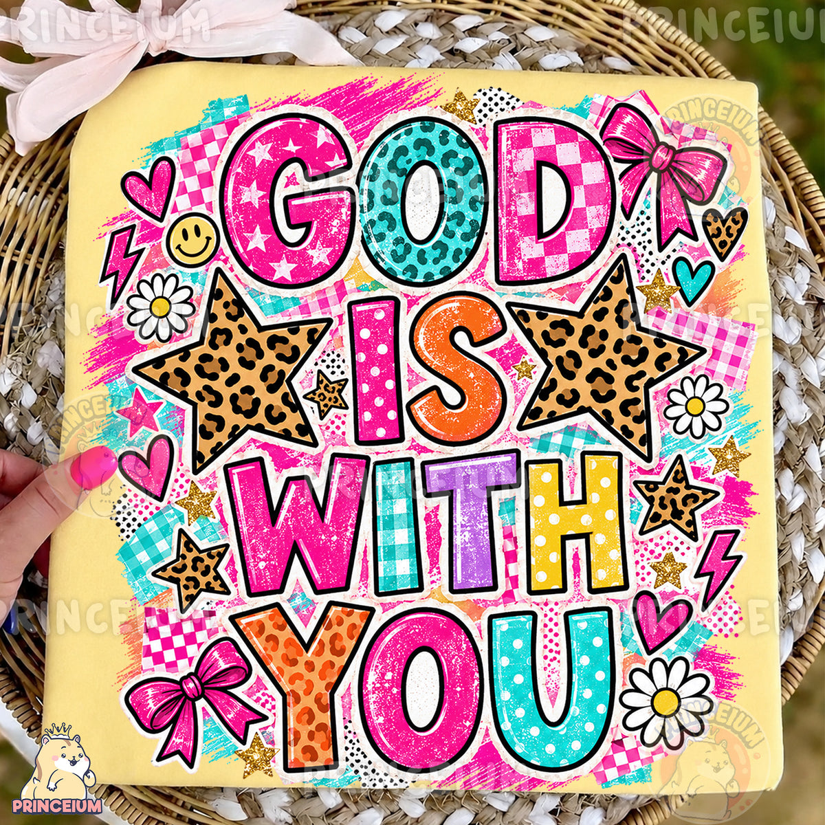 God Is With You PNG Leopard Stars & Bows Preppy Christian Design