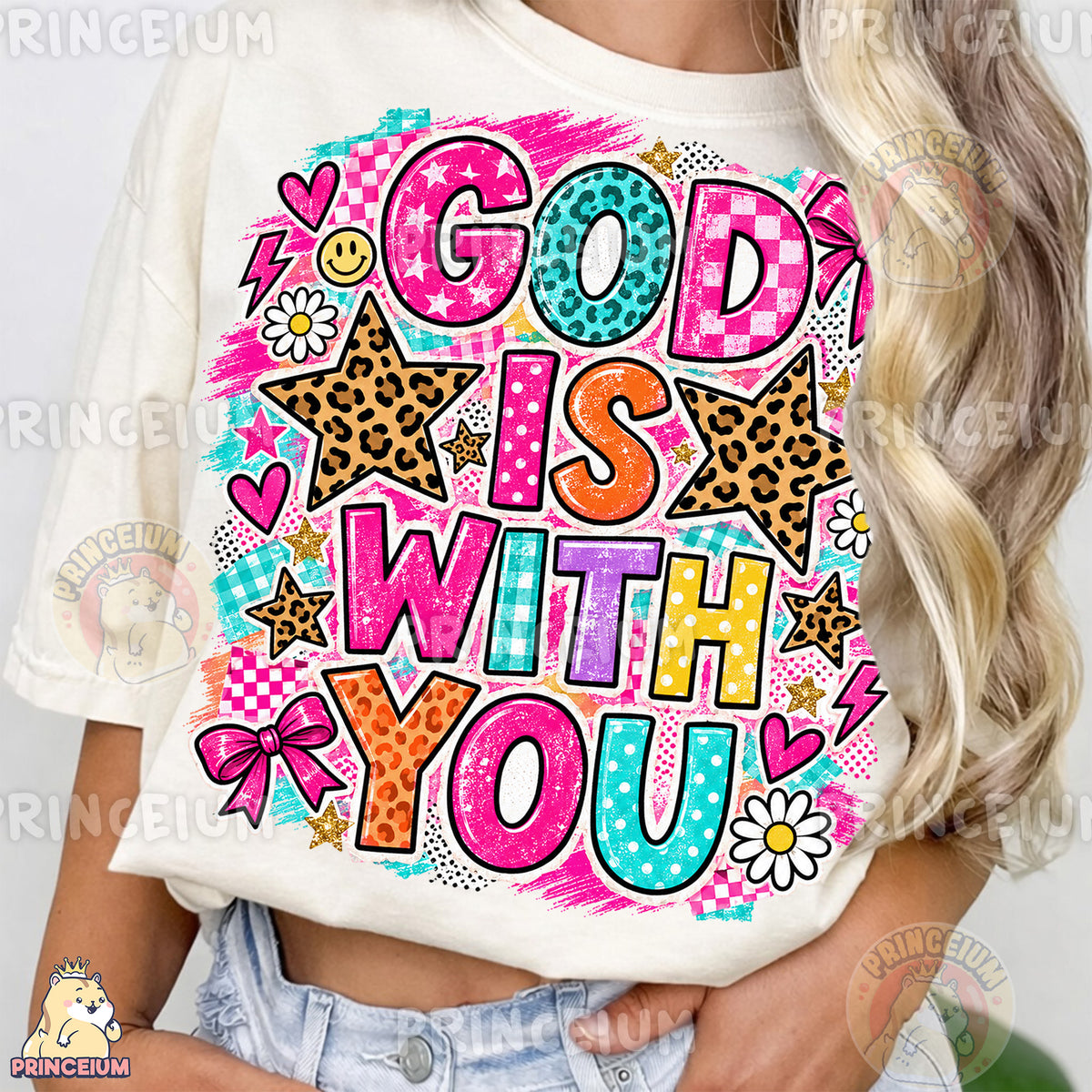 God Is With You PNG Leopard Stars & Bows Preppy Christian Design
