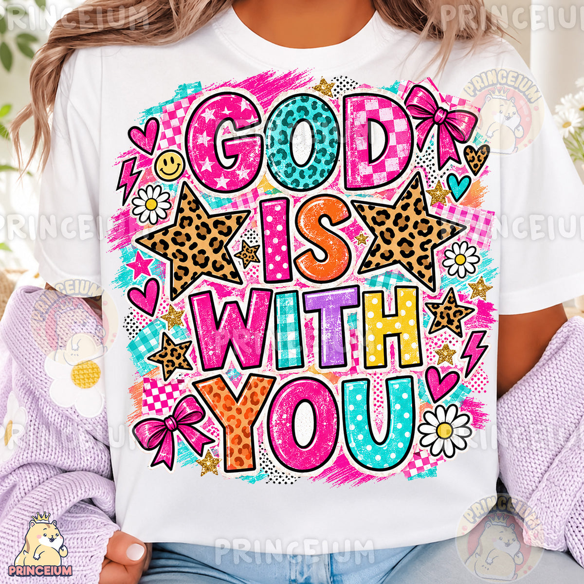 God Is With You PNG Leopard Stars & Bows Preppy Christian Design