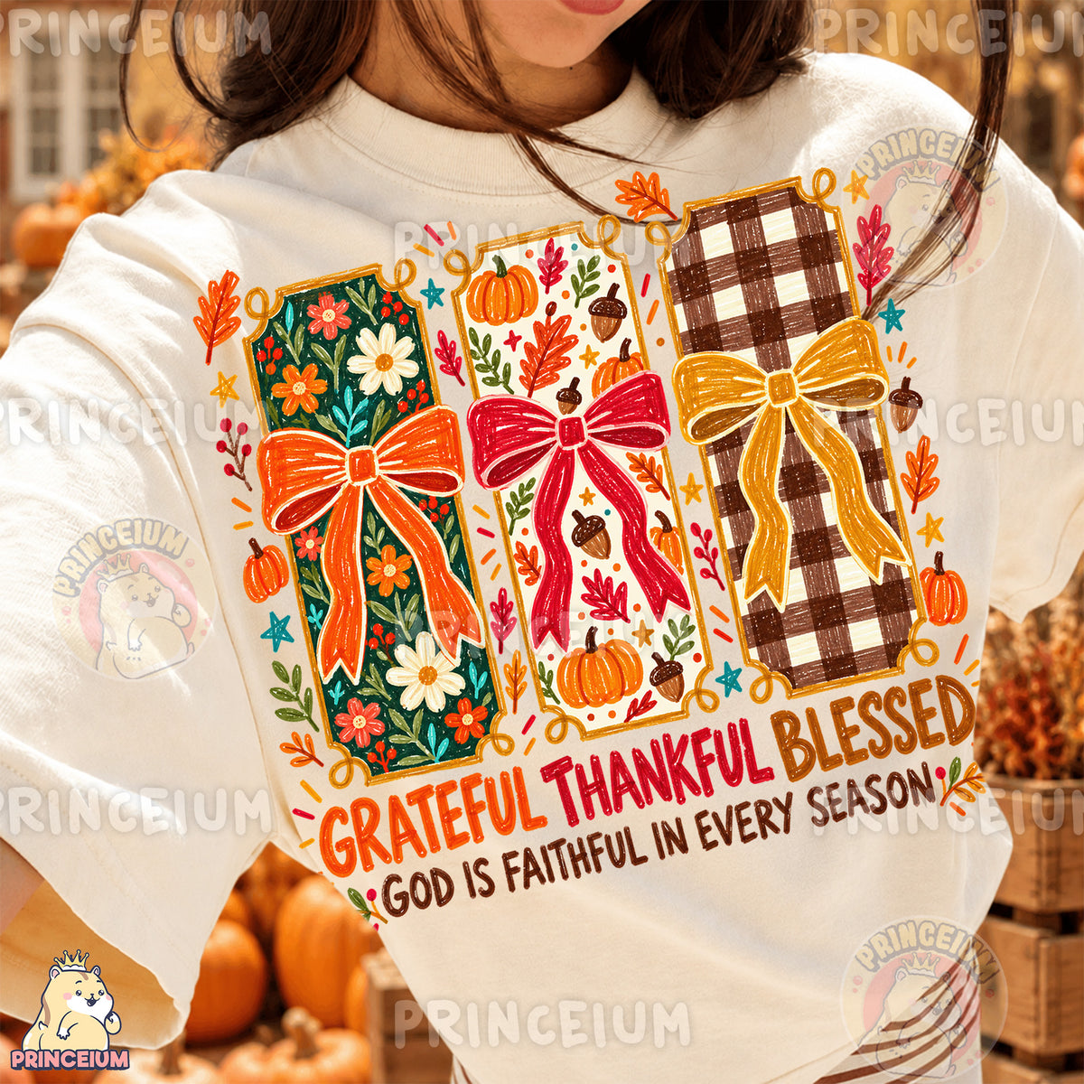 Grateful Thankful Blessed PNG Crayon Fall Bows Christian Thanksgiving Design