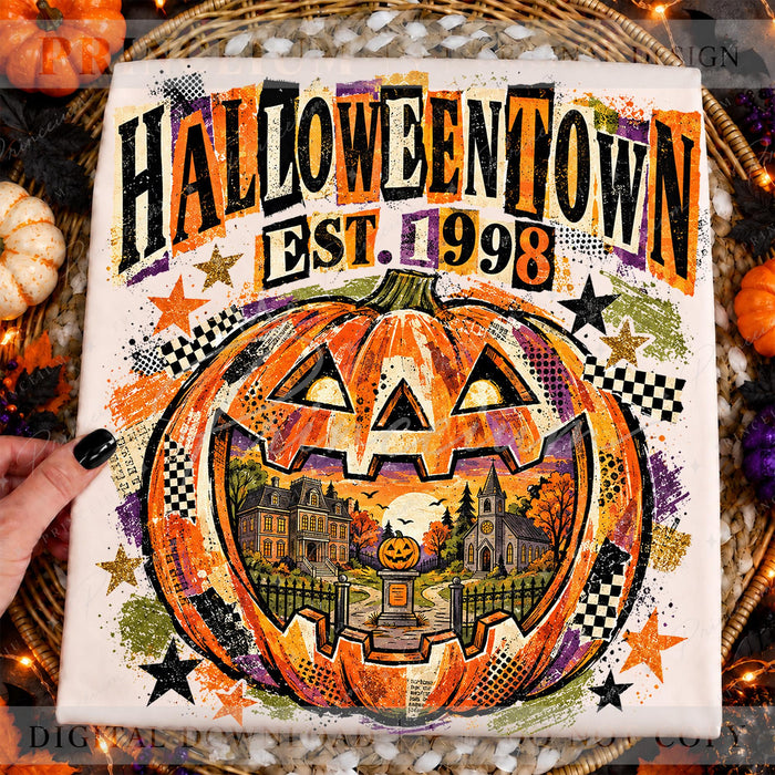 Halloweentown Est 1998 PNG Vintage Jack O Lantern Halloween Design