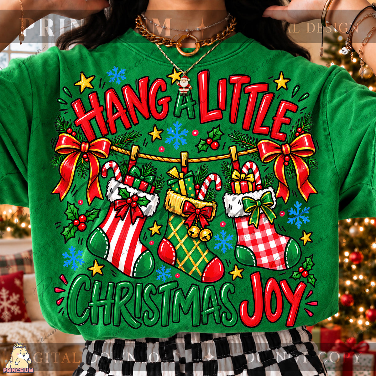 Hang a Little Christmas Joy PNG Stockings & Bows Preppy Holiday Design