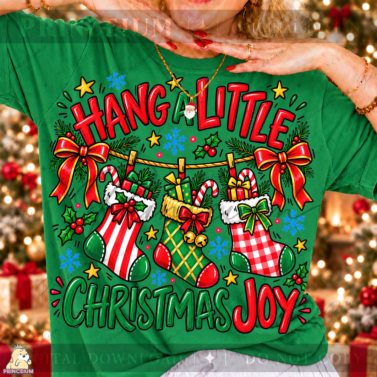 Hang a Little Christmas Joy PNG Stockings & Bows Preppy Holiday Design