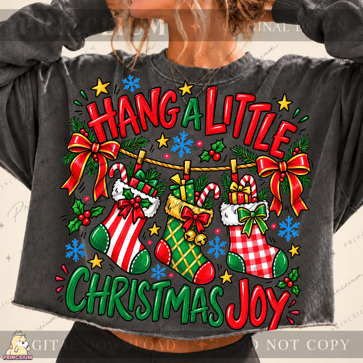 Hang a Little Christmas Joy PNG Stockings & Bows Preppy Holiday Design