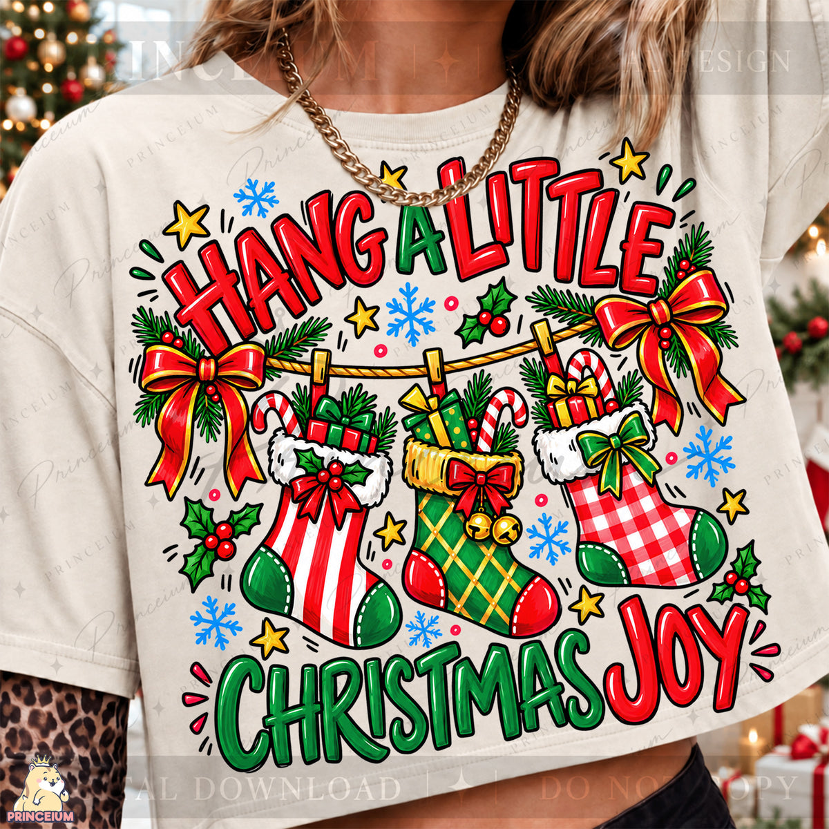 Hang a Little Christmas Joy PNG Stockings & Bows Preppy Holiday Design