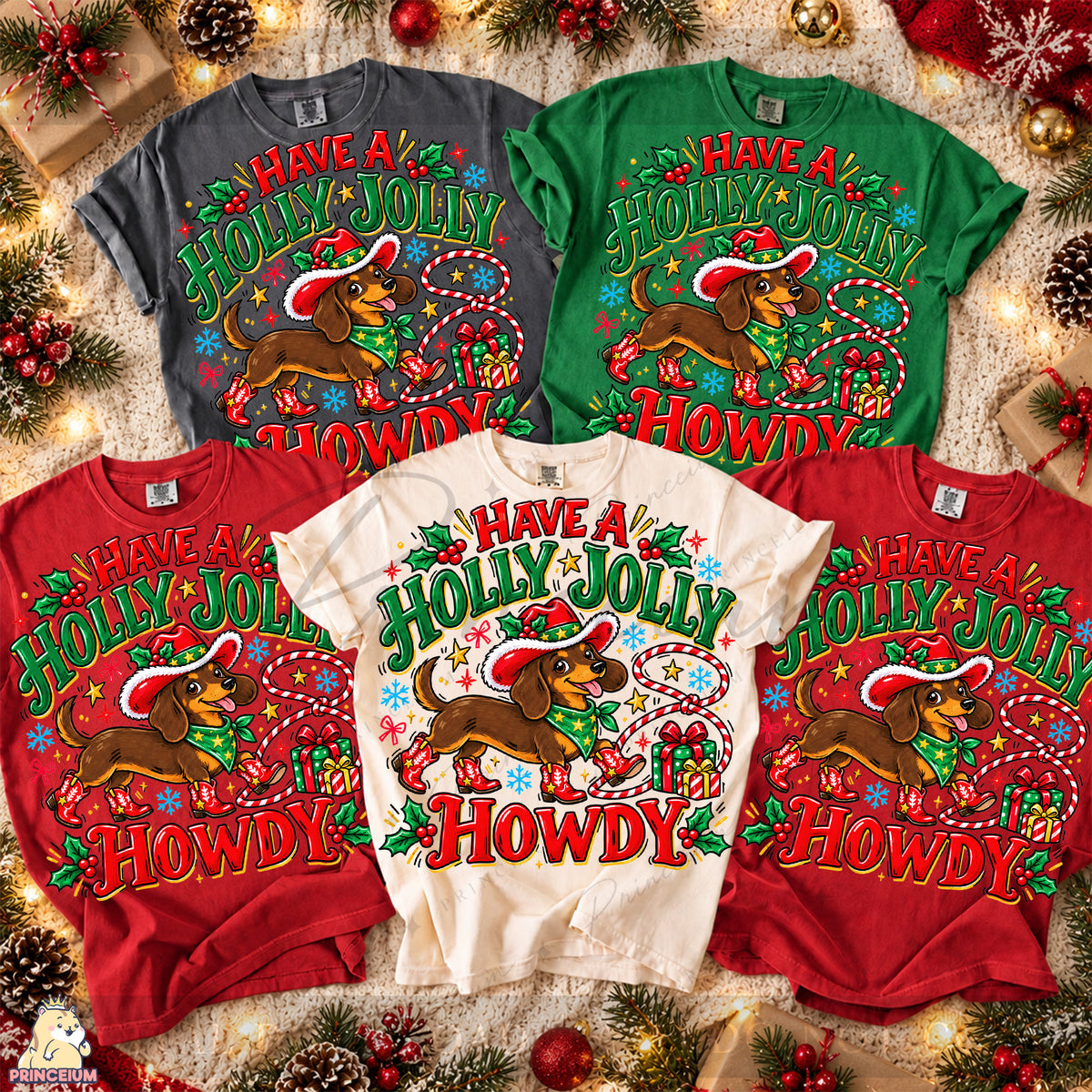 Have a Holly Jolly Howdy Christmas PNG Dachshund Cowboy Western Holiday Design