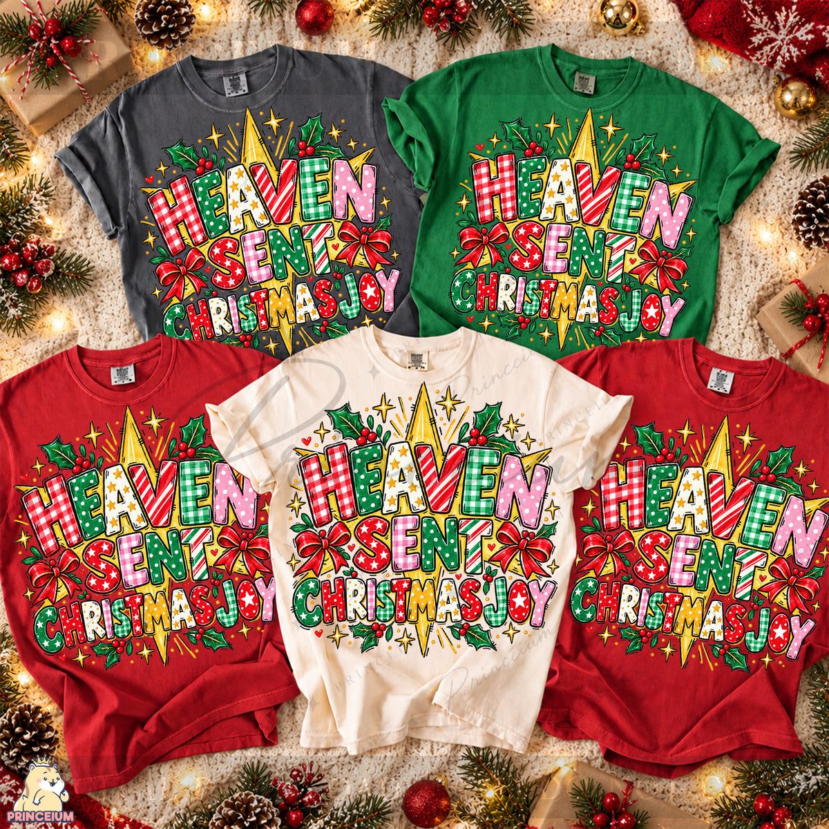 Heaven Sent Christmas Joy PNG Stars & Bows Preppy Christian Holiday Design