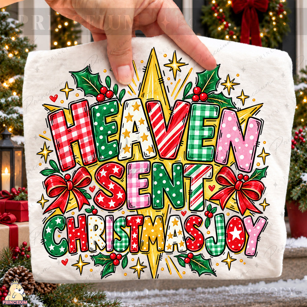 Heaven Sent Christmas Joy PNG Stars & Bows Preppy Christian Holiday Design