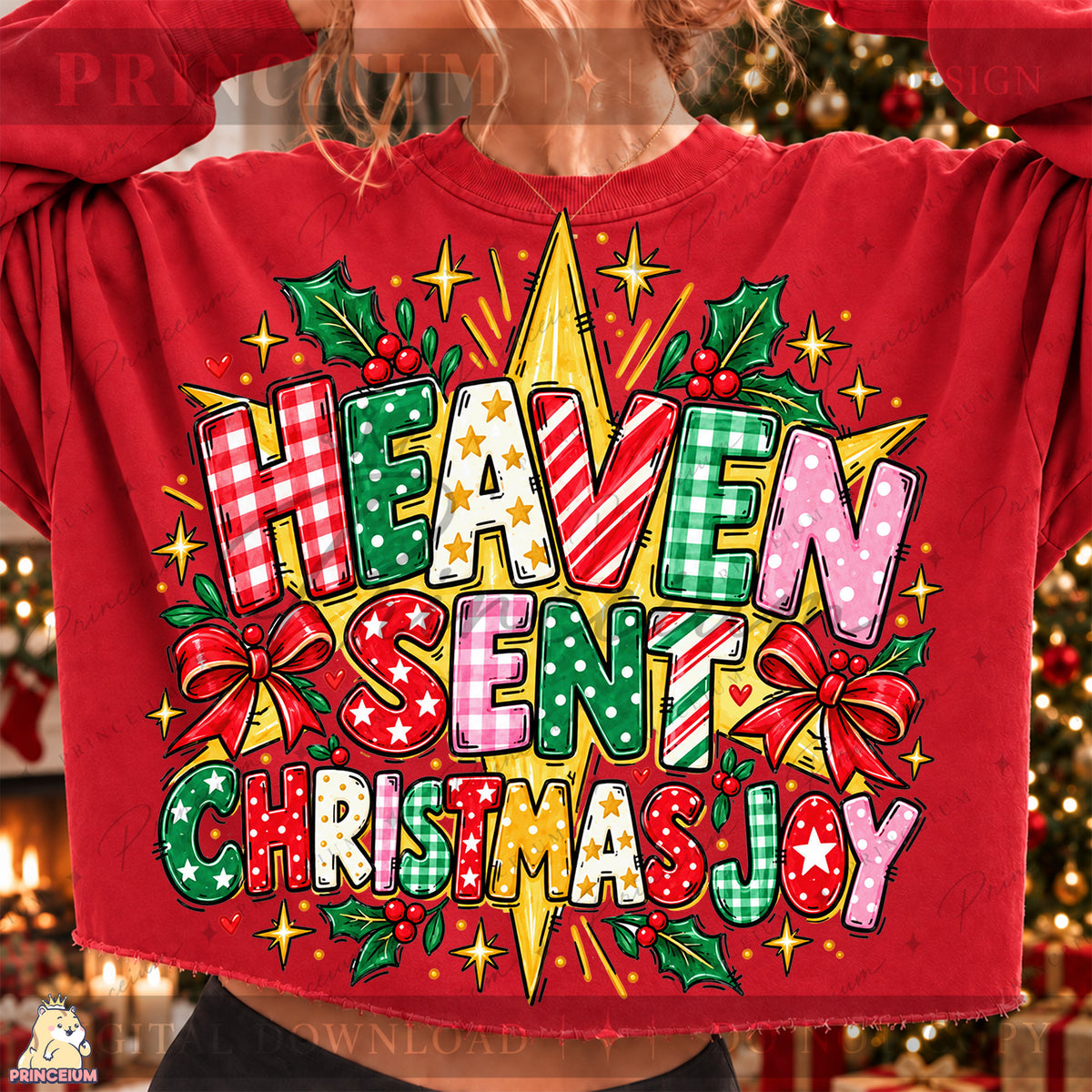 Heaven Sent Christmas Joy PNG Stars & Bows Preppy Christian Holiday Design