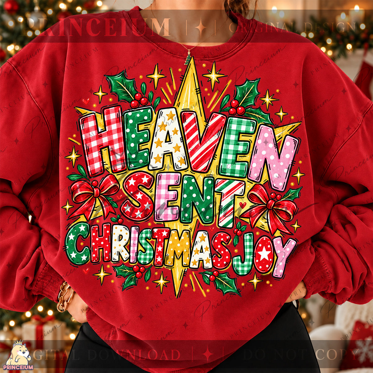 Heaven Sent Christmas Joy PNG Stars & Bows Preppy Christian Holiday Design