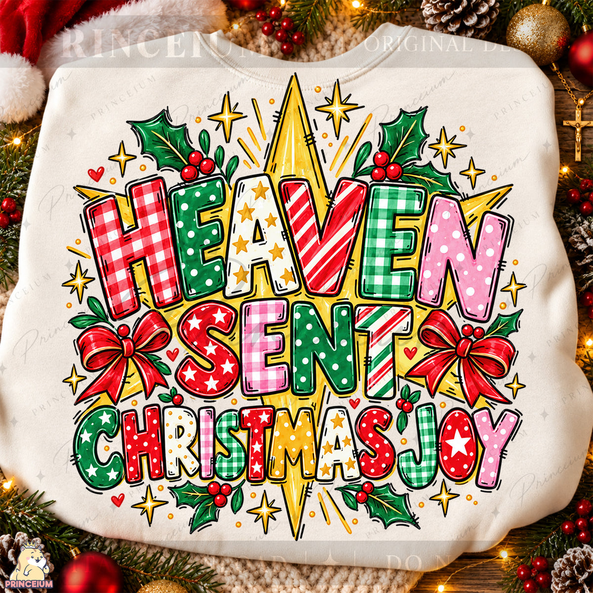 Heaven Sent Christmas Joy PNG Stars & Bows Preppy Christian Holiday Design