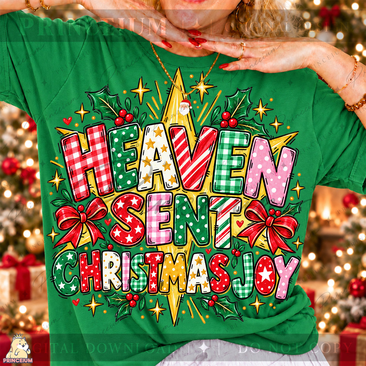 Heaven Sent Christmas Joy PNG Stars & Bows Preppy Christian Holiday Design