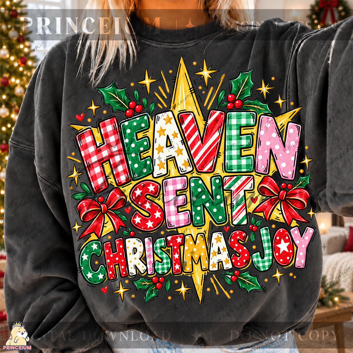 Heaven Sent Christmas Joy PNG Stars & Bows Preppy Christian Holiday Design