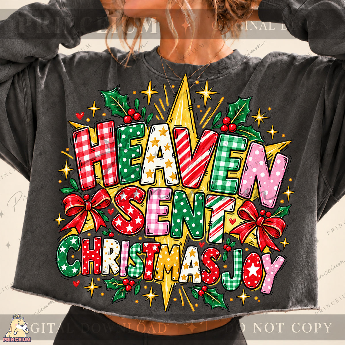 Heaven Sent Christmas Joy PNG Stars & Bows Preppy Christian Holiday Design