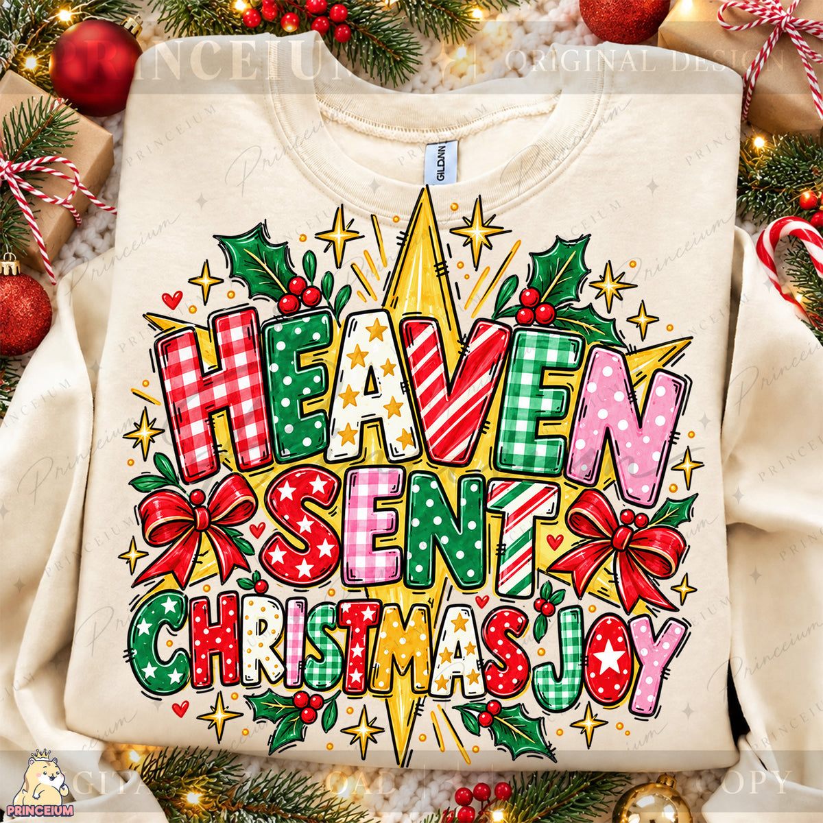 Heaven Sent Christmas Joy PNG Stars & Bows Preppy Christian Holiday Design