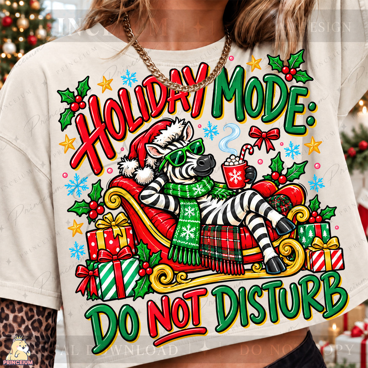 Holiday Mode Do Not Disturb Christmas PNG Zebra in Sleigh Funny Holiday Design