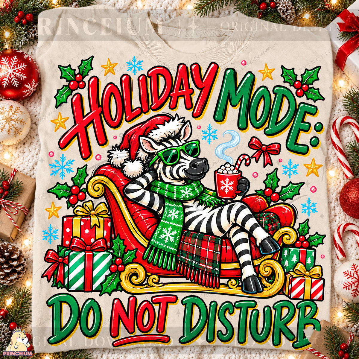 Holiday Mode Do Not Disturb Christmas PNG Zebra in Sleigh Funny Holiday Design