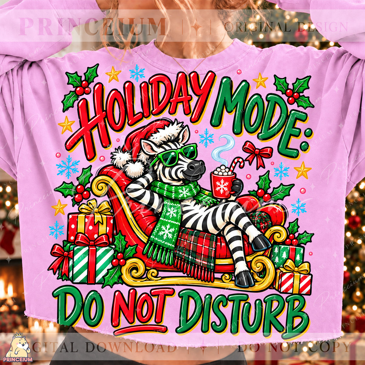 Holiday Mode Do Not Disturb Christmas PNG Zebra in Sleigh Funny Holiday Design