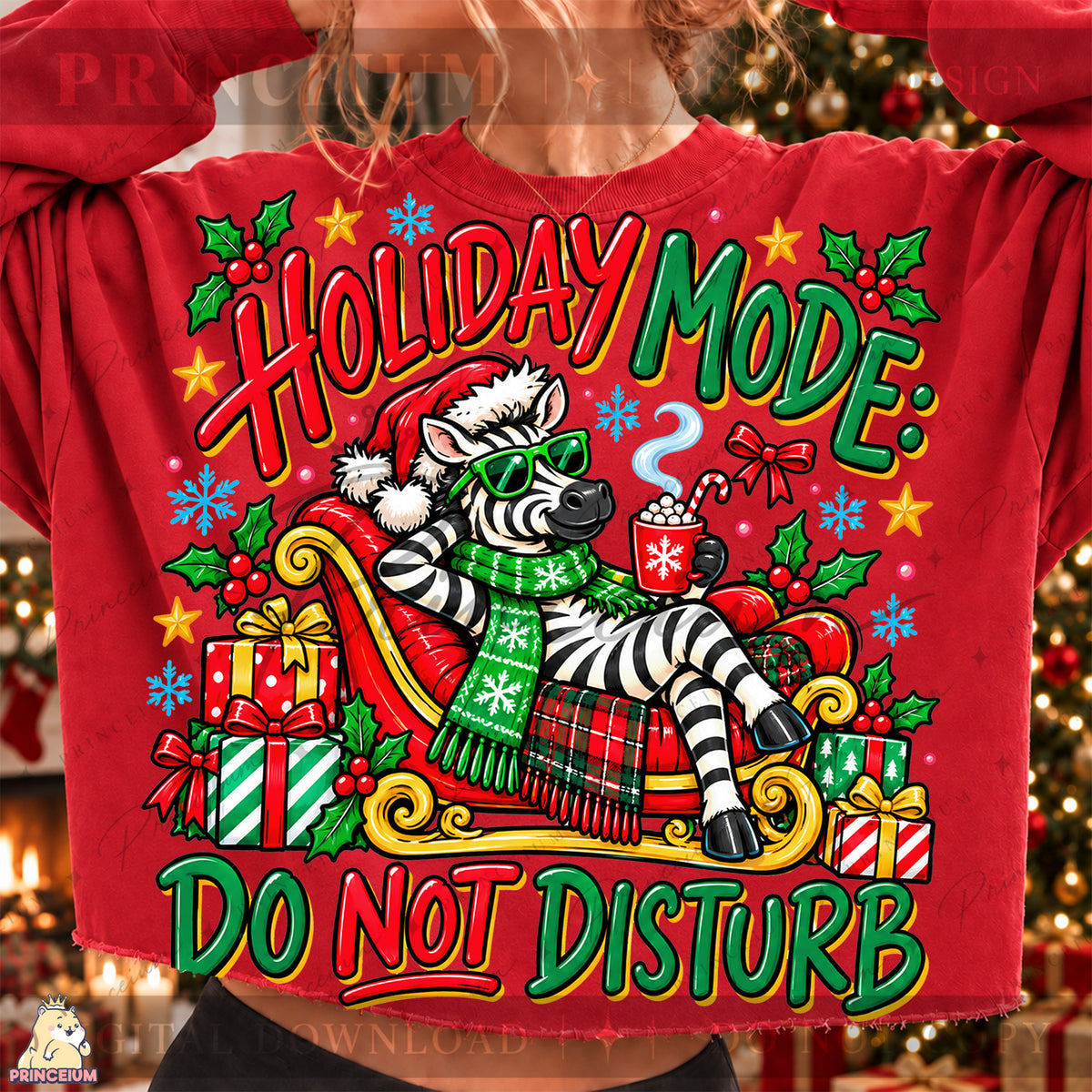 Holiday Mode Do Not Disturb Christmas PNG Zebra in Sleigh Funny Holiday Design
