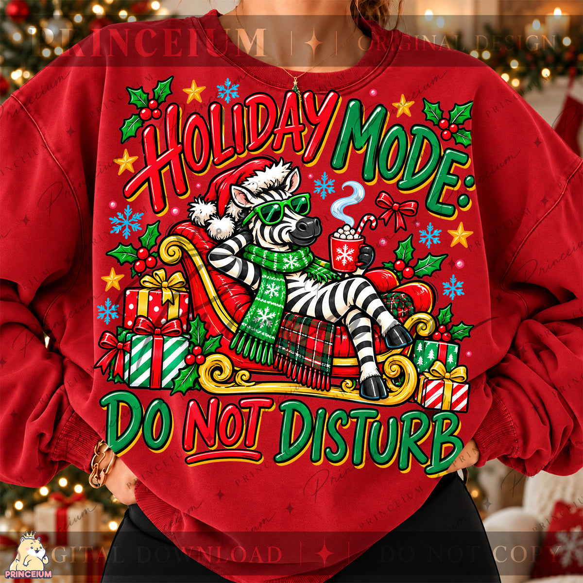 Holiday Mode Do Not Disturb Christmas PNG Zebra in Sleigh Funny Holiday Design
