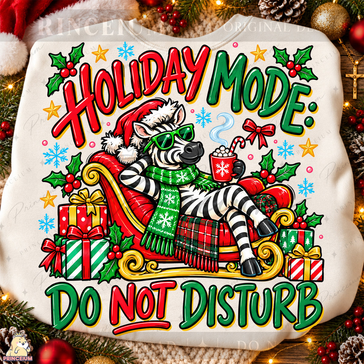 Holiday Mode Do Not Disturb Christmas PNG Zebra in Sleigh Funny Holiday Design