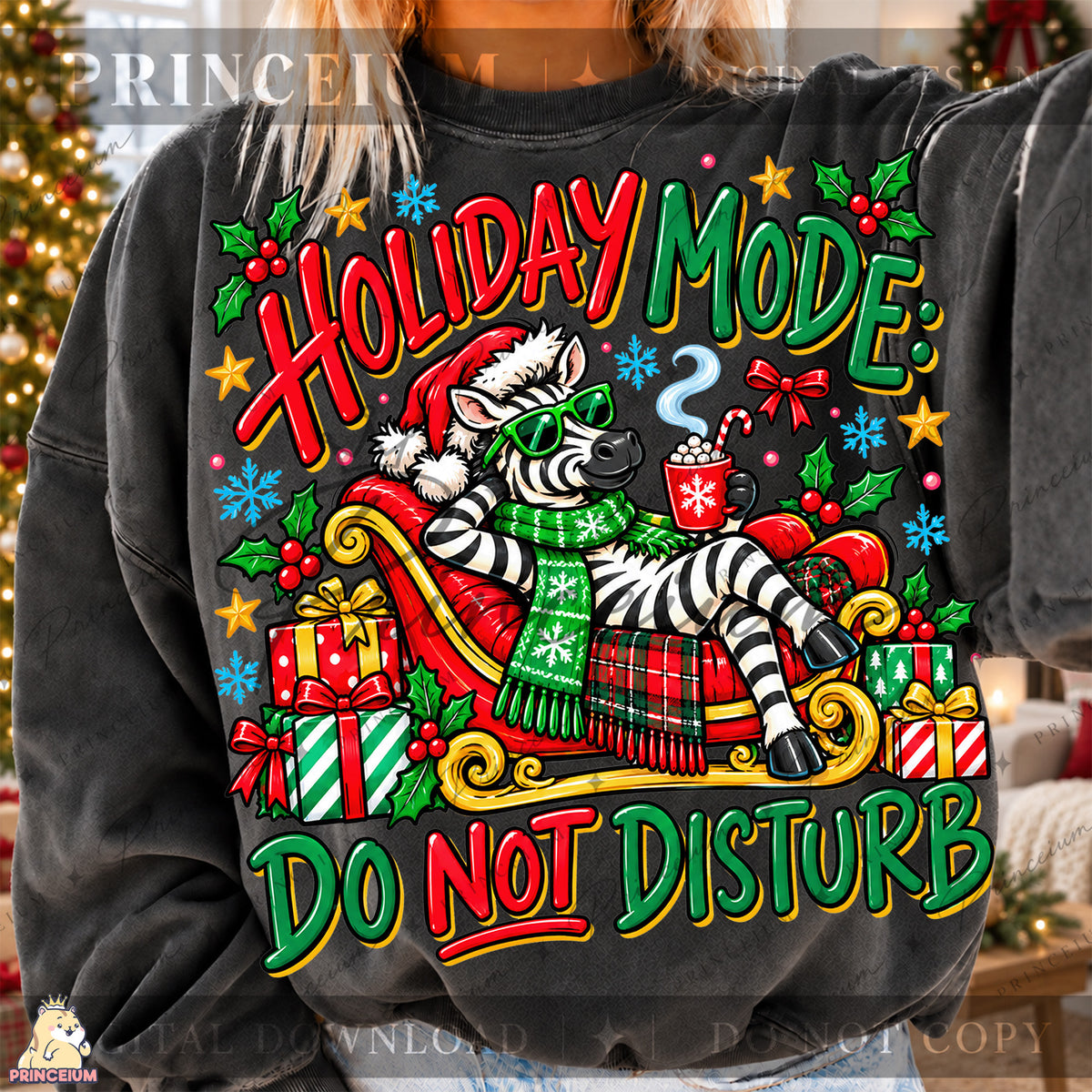 Holiday Mode Do Not Disturb Christmas PNG Zebra in Sleigh Funny Holiday Design