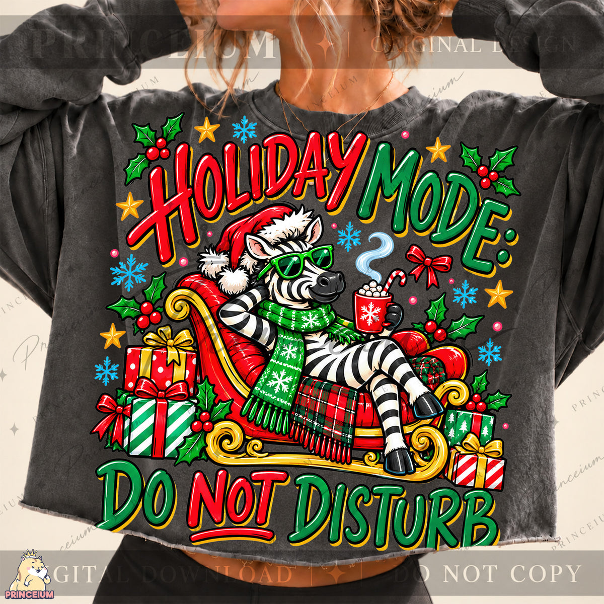 Holiday Mode Do Not Disturb Christmas PNG Zebra in Sleigh Funny Holiday Design