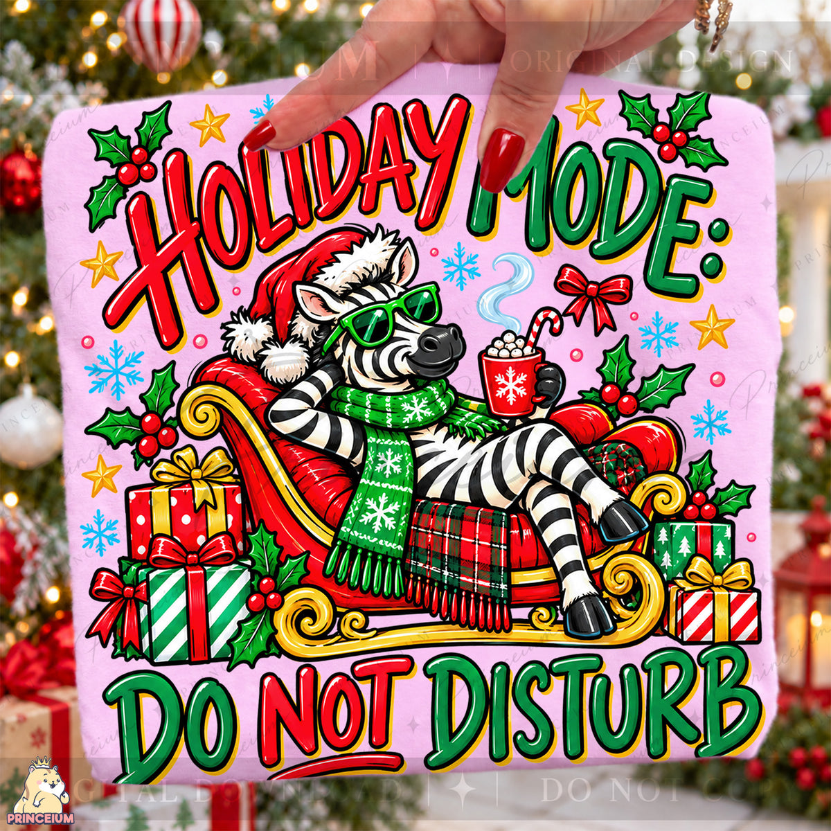 Holiday Mode Do Not Disturb Christmas PNG Zebra in Sleigh Funny Holiday Design