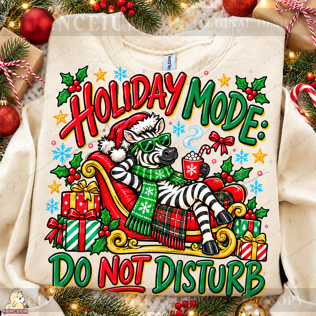 Holiday Mode Do Not Disturb Christmas PNG Zebra in Sleigh Funny Holiday Design