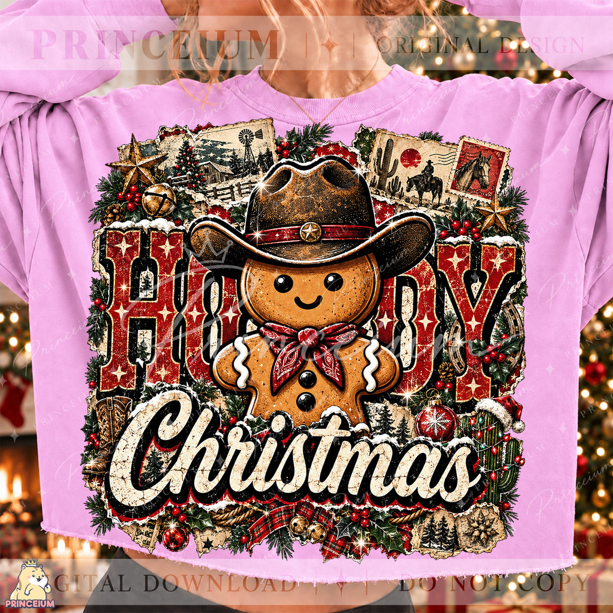 Howdy Christmas PNG Gingerbread Cowboy Vintage Western Holiday Design