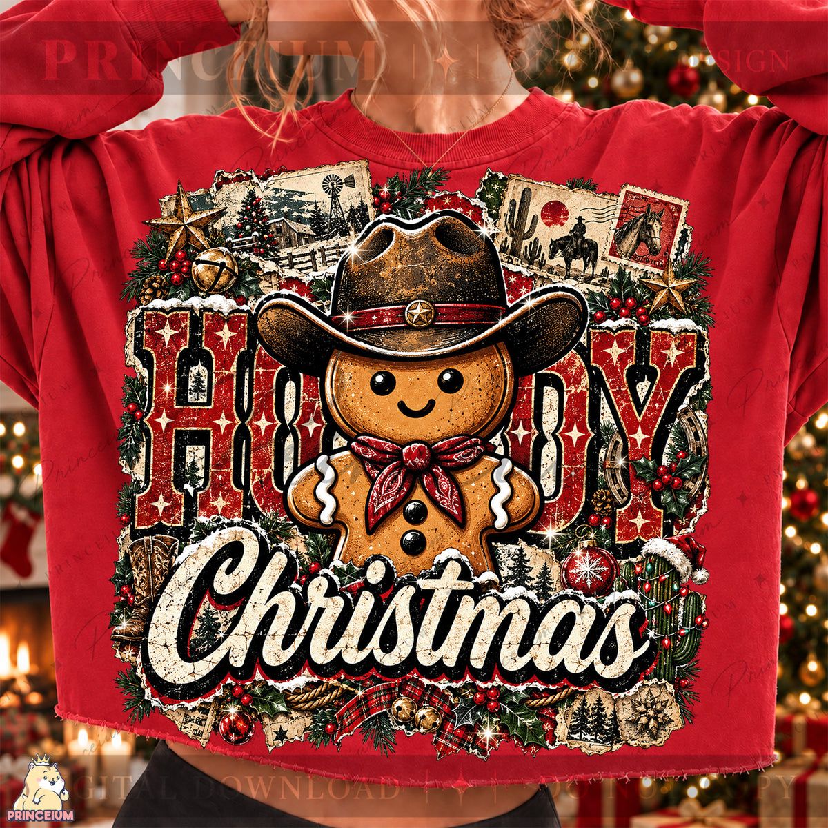 Howdy Christmas PNG Gingerbread Cowboy Vintage Western Holiday Design
